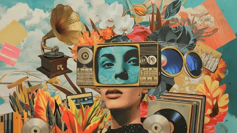 A collage of a woman surrounded by music related media representative of music marketing strategies in 2026