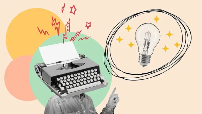 A collage of a man with a typewriter for a head having a great idea about navigating UK music contracts in 2026