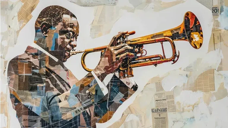 A classic trumpet player playing his instrument abstractly representing the importance of Social Media Marketing for Musicians in 2025