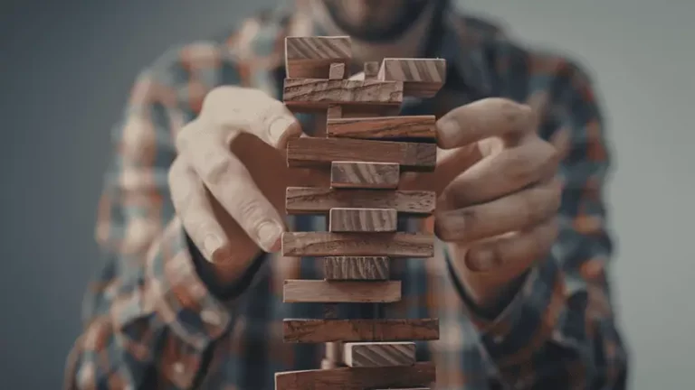 A Jenga tower left wobbling as one block is pulled out, showing how a single weak area can topple a whole music career.